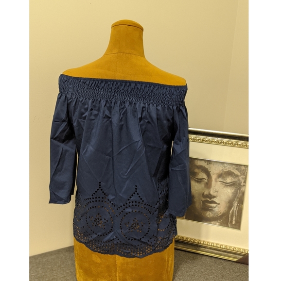 Navy Off Shoulder Top - Picture 3 of 3